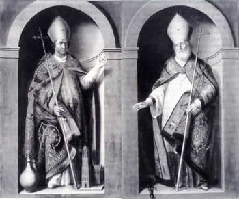 Twee schilderijen van Jan Verzijl - St. Willibrordus (links) en St. Bonifatius (rechts) uit 1639